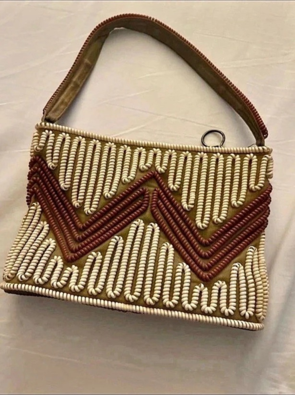 Woven Geometric Shoulder Bag in Brown & Cream